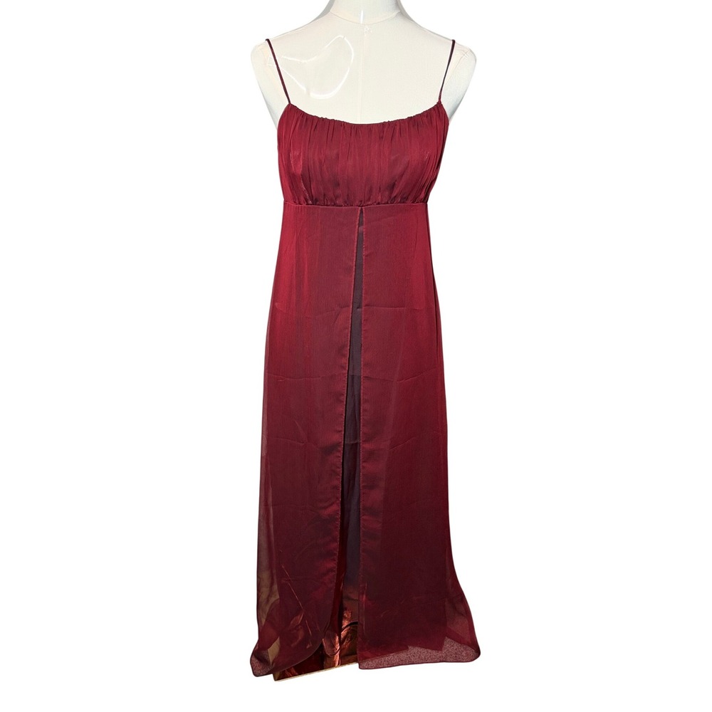 Vintage 90s Teeze Me Red Iridescent Maxi Dress Pleated Empire Waist Formal‎